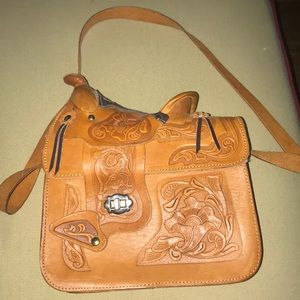 Custom made leather 2 tone purse with saddle top